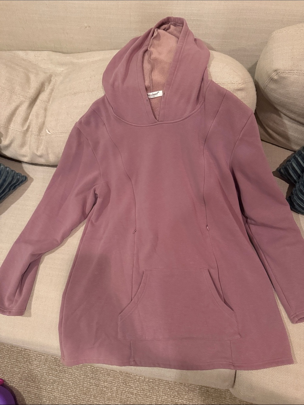 Maternity / Nursing Mauve Hooded Pullover Sweater soft fleece inside
